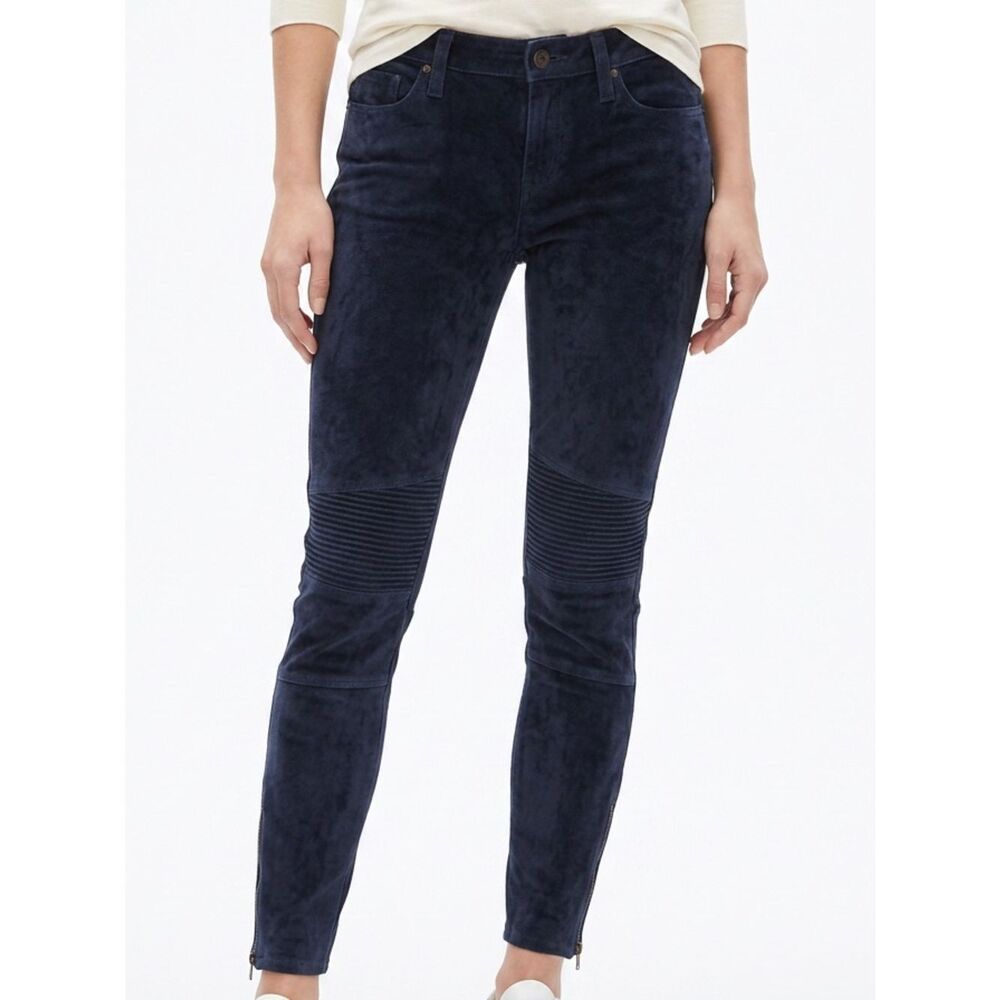 SIMON MILLER | Dark Blue Blaine Suede Moto Skinny Pants Women’s Size 30 (10)